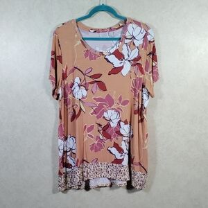 04198 LOGO by Lori Goldstein peach floral print knit shirt 1X